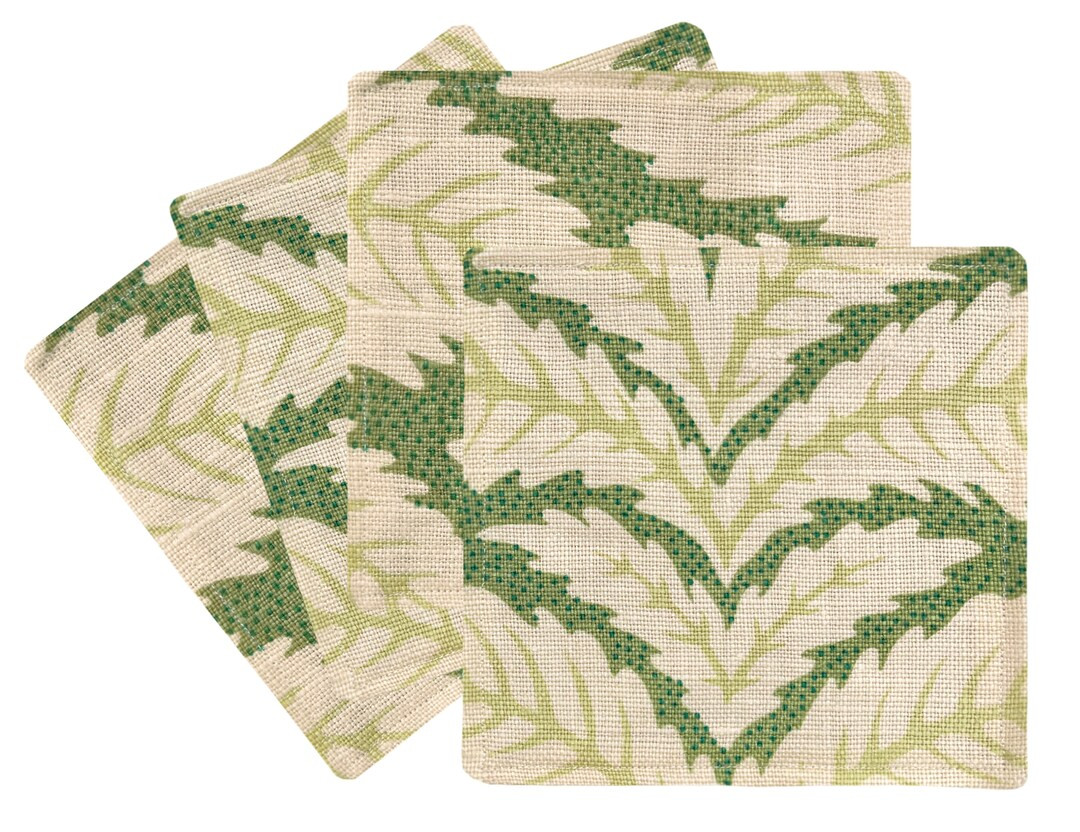 Cocktail Napkins : Talavera Linen // Leaf Brunschwig & Fils Linen Coasters SET OF 4 Hostess House... | Etsy (US)
