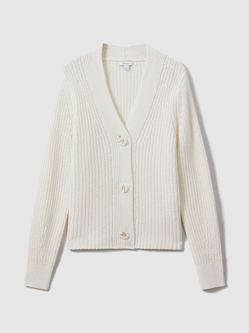 Cotton/Linen Blend Knitted Cardigan in Ivory | Reiss US
