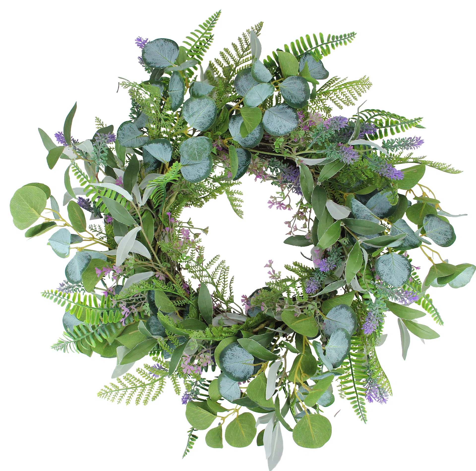 Lavender and Mixed Foliage Artificial Floral Spring Wreath Purple and Green - 22-Inch | Wayfair North America