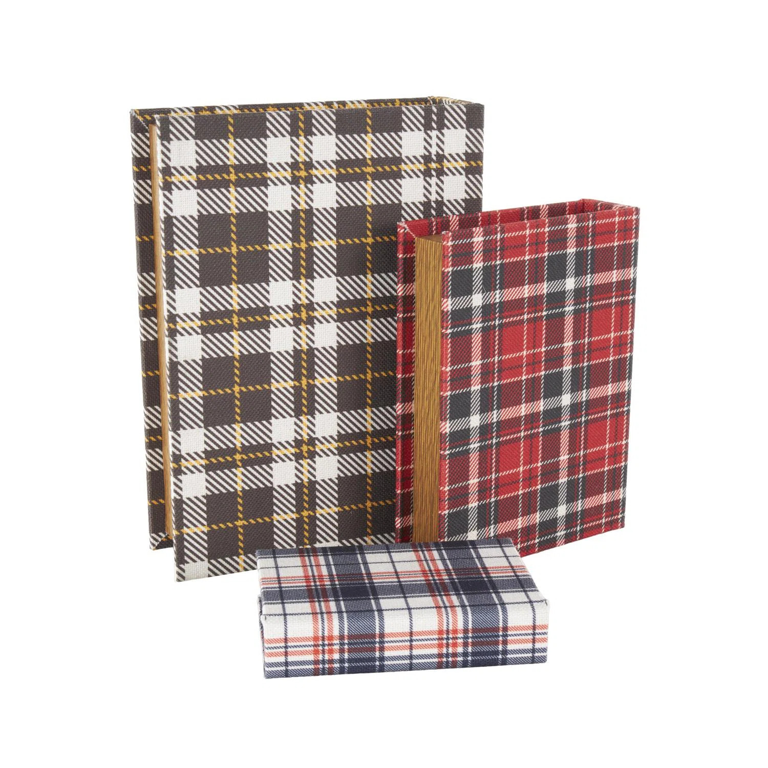 Cole And Grey Wooden Faux Storage Book Geometric Box With Plaid Inspired Pattern And Gold Paper D... | Wayfair North America