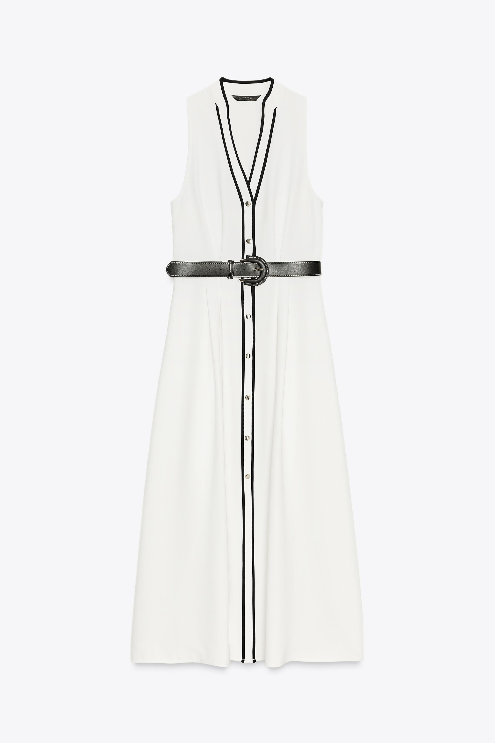 BELTED CONTRAST TRIM MIDI DRESS | Zara US