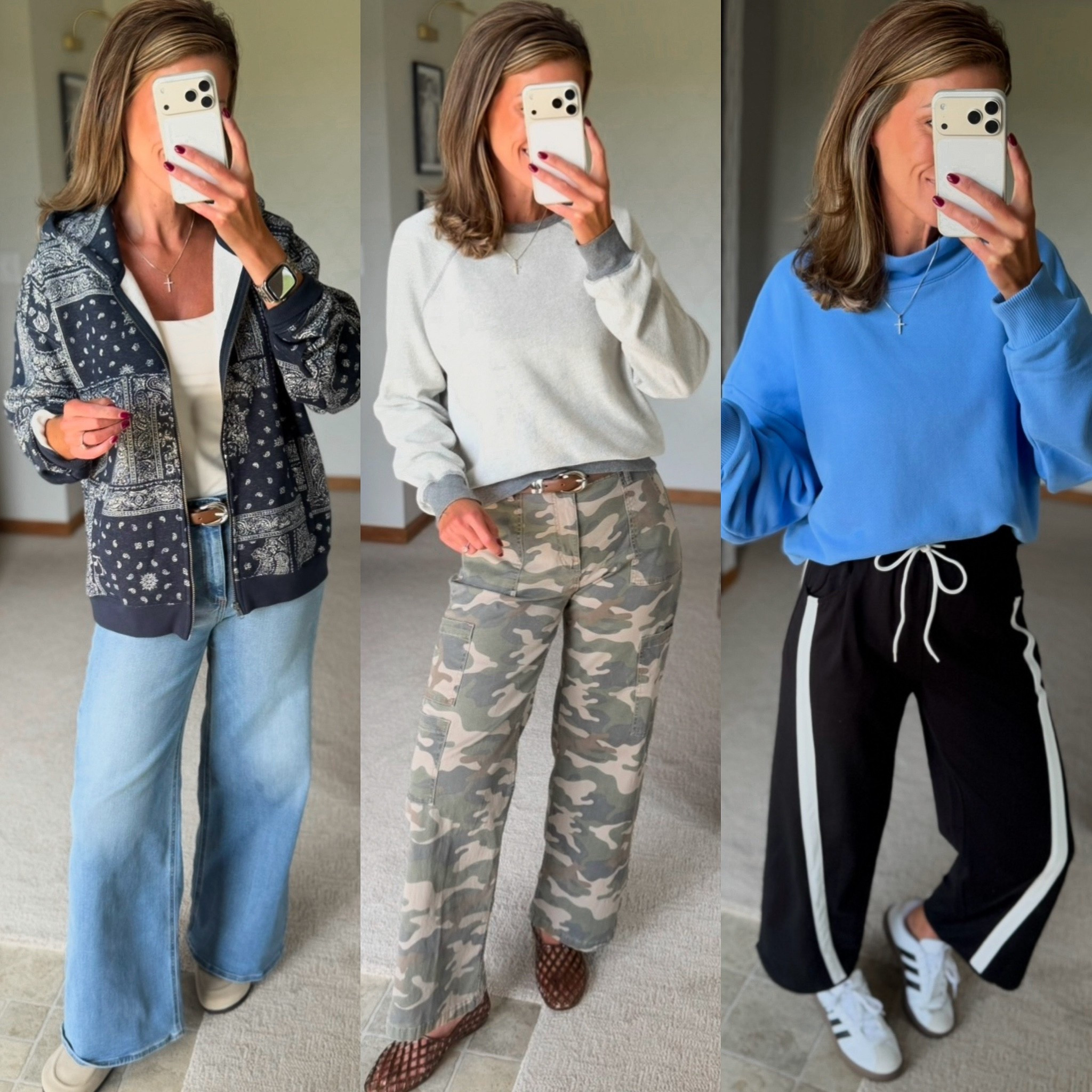 #targettuesday 🎯 Always coming in clutch with the sweatshirts. 
Bandana print hoodie is a men’s section find. Wearing small 
Wearing small in other two styles. 
Jeans/ 8 regular 
Pants/ medium

#LTKSeasonal #LTKOver40