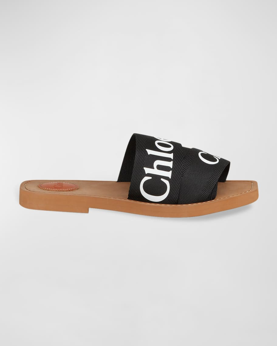 Chloe Woody Flat Logo Ribbon Slide Sandals | Neiman Marcus