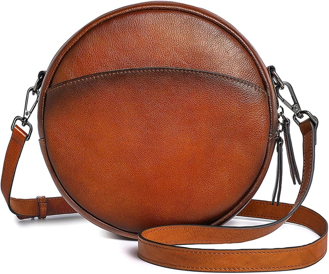 COOLCY Leather Crossbody Bags for Women, Circle Purse Shoulder Bag, Fashion Round Handbag for Tra... | Amazon (US)