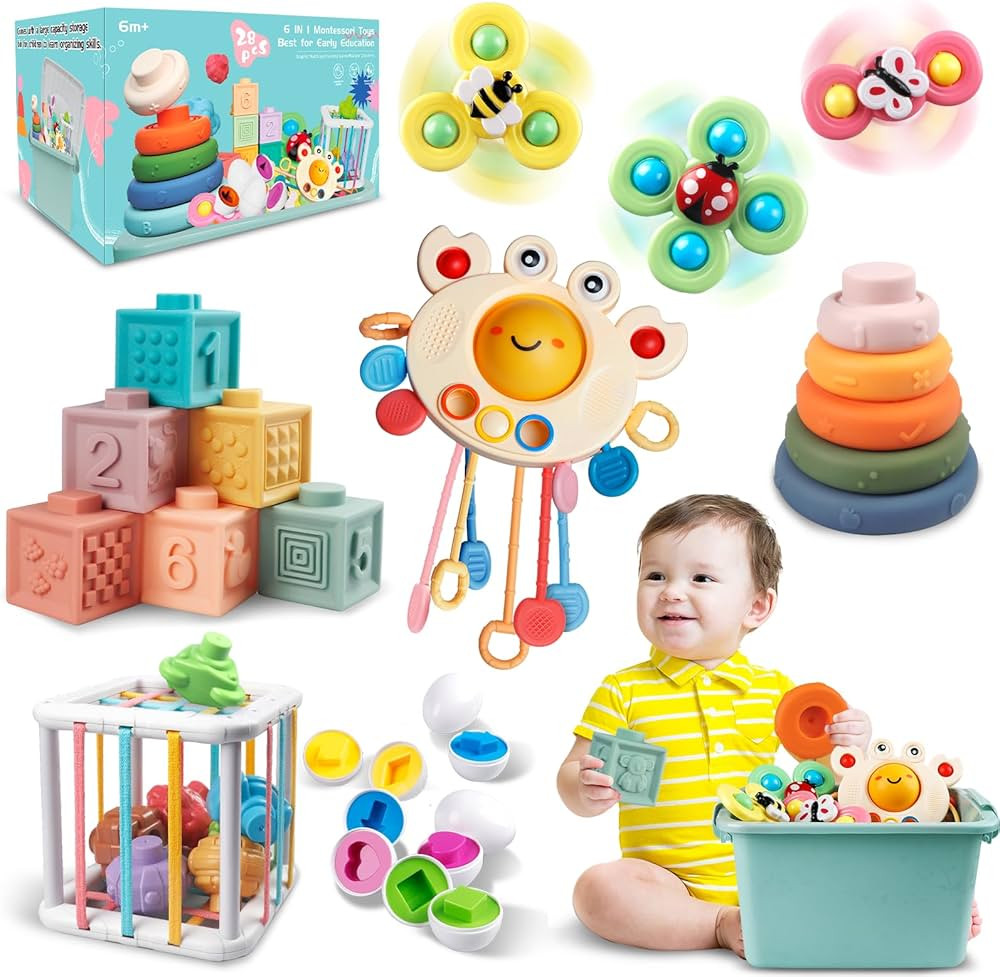 Baby Toys for 6 to 12 Months, Montessori Sensory Bins Toys for Toddlers 1-3, Pull String Teether ... | Amazon (US)
