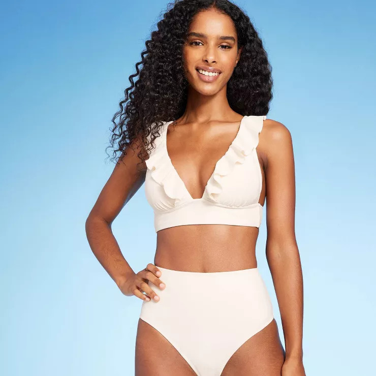 Women's Ruffled V-Neck Longline Triangle Bikini Top - Shade & Shore™ | Target