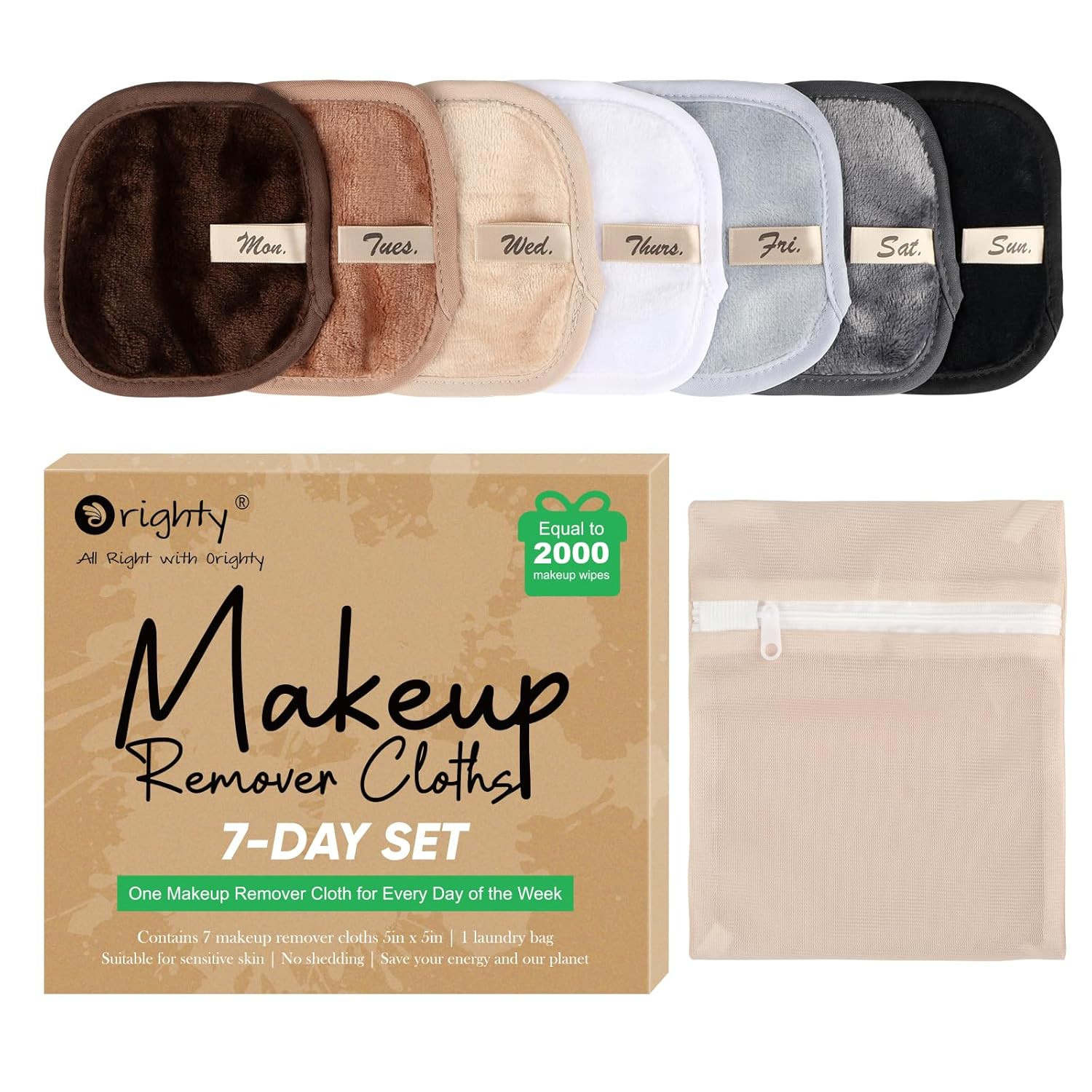 Orighty Makeup Remover Cloths 7-Day Set, Premium & Reusable Makeup Remover Pads, Erase Makeup Wit... | Amazon (US)