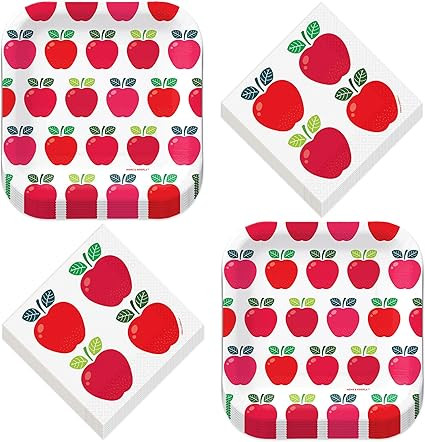 HOME & HOOPLA Apple Party Supplies - Red Apple Variety Square Paper Dessert Plates and Napkins (S... | Amazon (US)