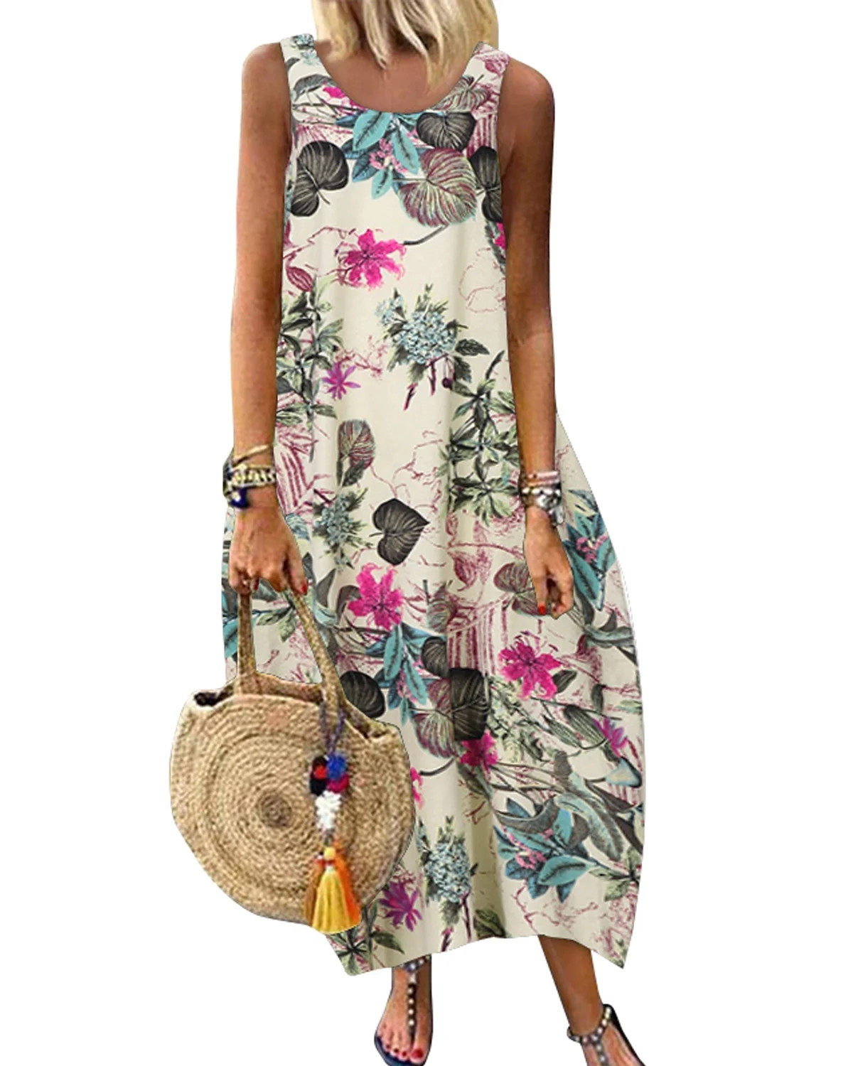 ZANZEA Womens Dresses Floral Print Sleeveless Holiday Tank Dress - Walmart.com | Walmart (US)