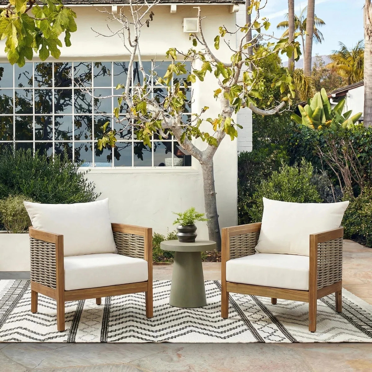 Boling Outdoor Acacia Wood Club Chairs with Cushions (Set of 2) | Wayfair North America