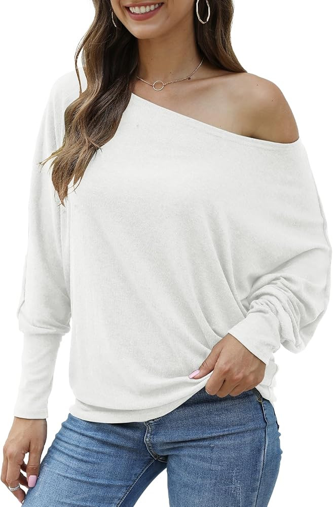 Aifer Women's Off The Shoulder Tops Sexy Long Sleeve Shirts Oversized Fashion Casual Batwing Swea... | Amazon (US)