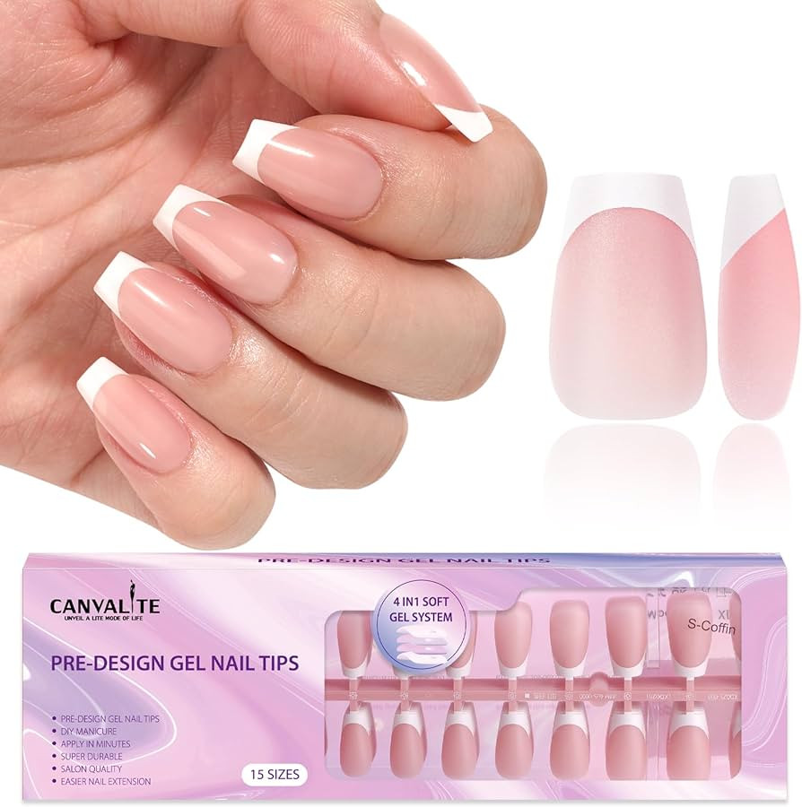Canvalite French Tip Press on Nails Gel Nail Tips - 300Pcs Pre-Colored Quick and Easy Fake Nails with Designs Coffin Nails Tips Short Press on Nails DIY Nail Extensions, Pink White | Amazon (US)