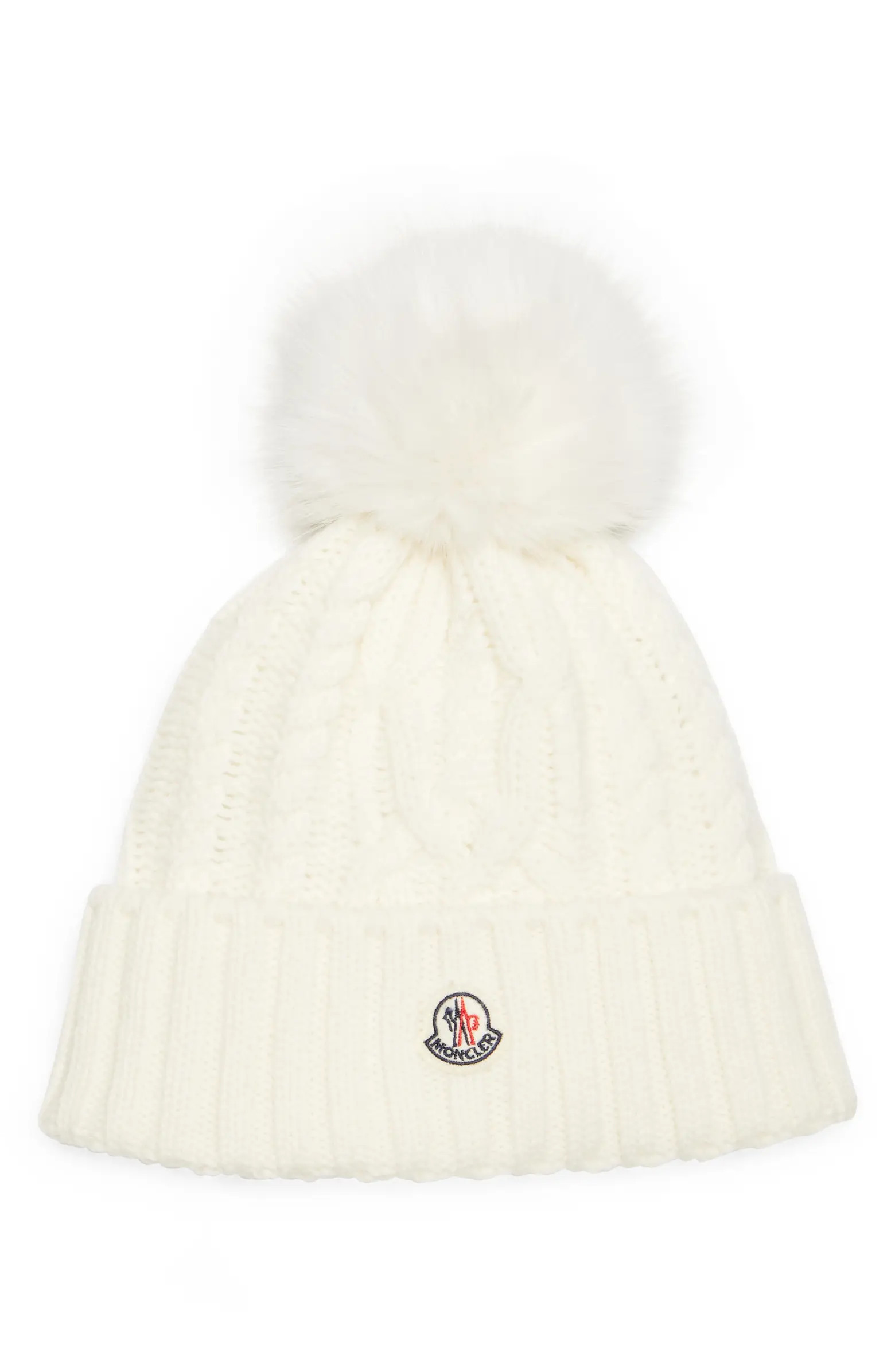 Virgin Wool & Cashmere Rib Beanie with Faux Fur Pompom | Nordstrom