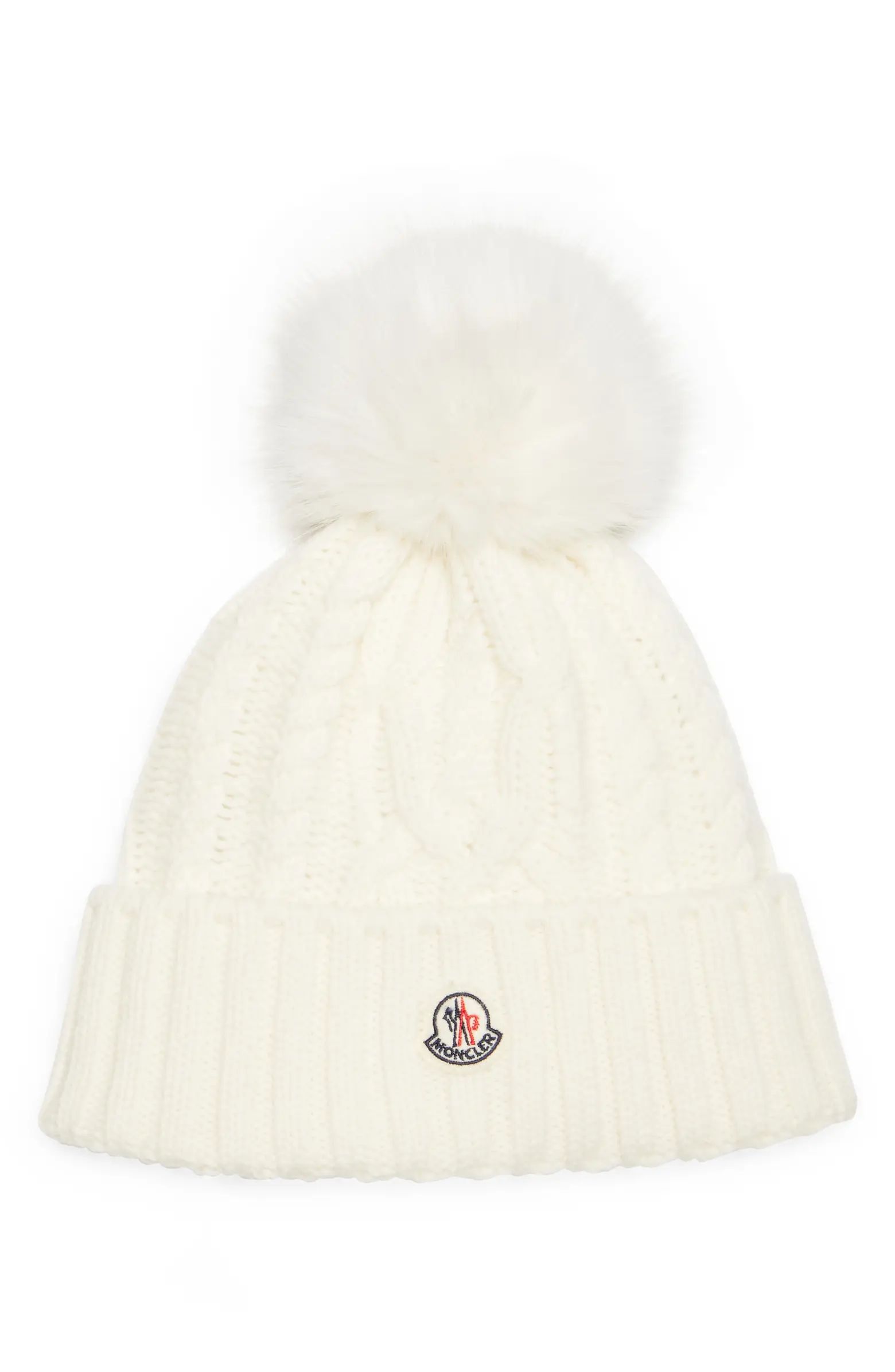 Virgin Wool & Cashmere Rib Beanie with Faux Fur Pompom | Nordstrom