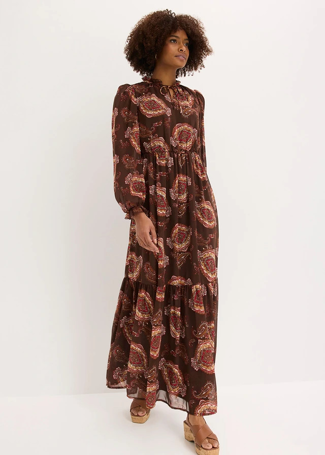 Chiffonjurk donkerbruin met print | Bonprix NL (Influencer)