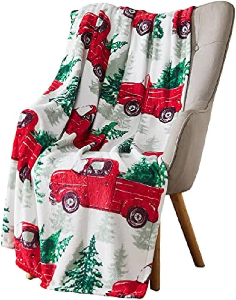 Christmas Holiday Throw Blanket: Country Rustic Red Truck with Tree Design with Reindeer Window G... | Amazon (CA)