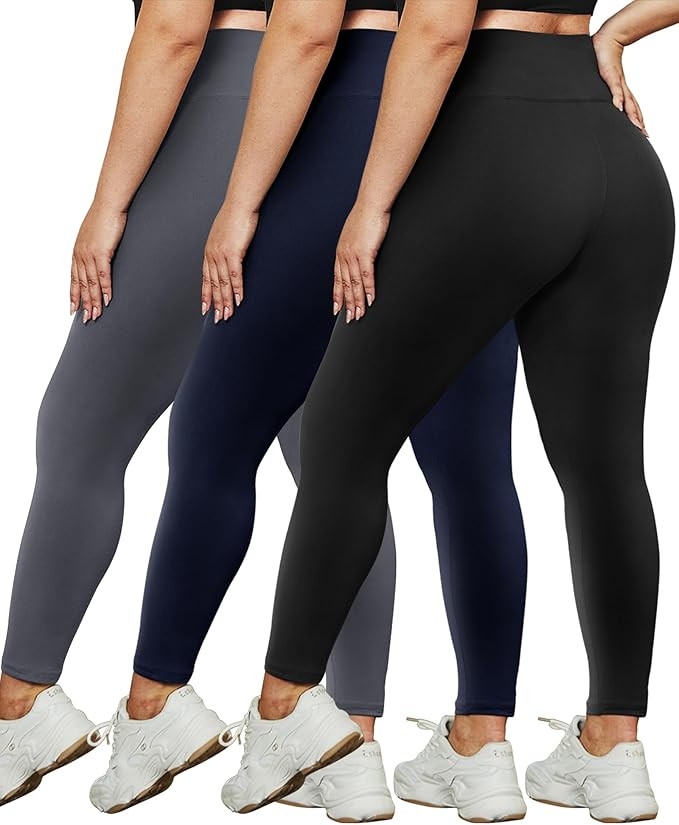 HLTPRO 3 Pack Plus Size Leggings for Women - High Waist Stretchy Soft Yoga Pants for Workout Runn... | Amazon (US)