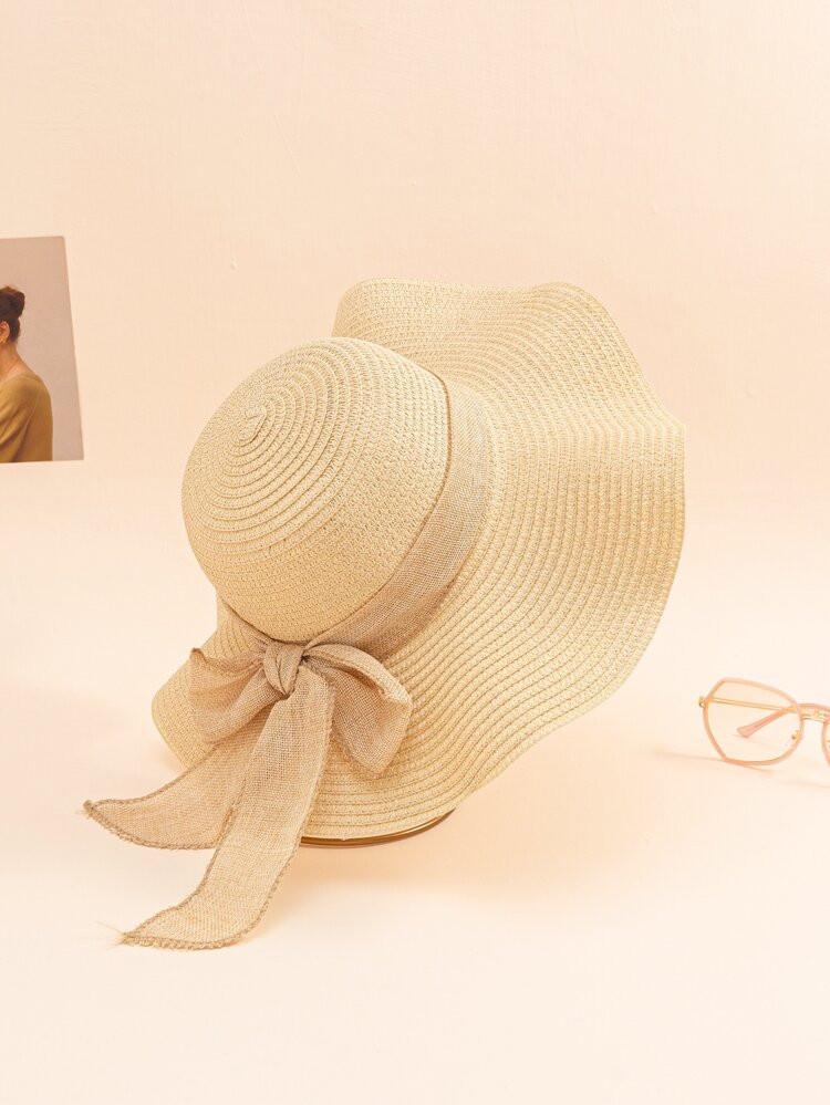 Bow Decor Wide Brim Straw Hat | SHEIN