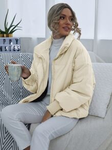 Drop Shoulder Zip Up Puffer Jacket | SHEIN