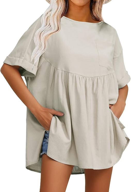 EXLURA Womens Short Sleeve Summer Tops Casual Loose Maternity Babydoll Peplum Tops Oversized Shir... | Amazon (US)