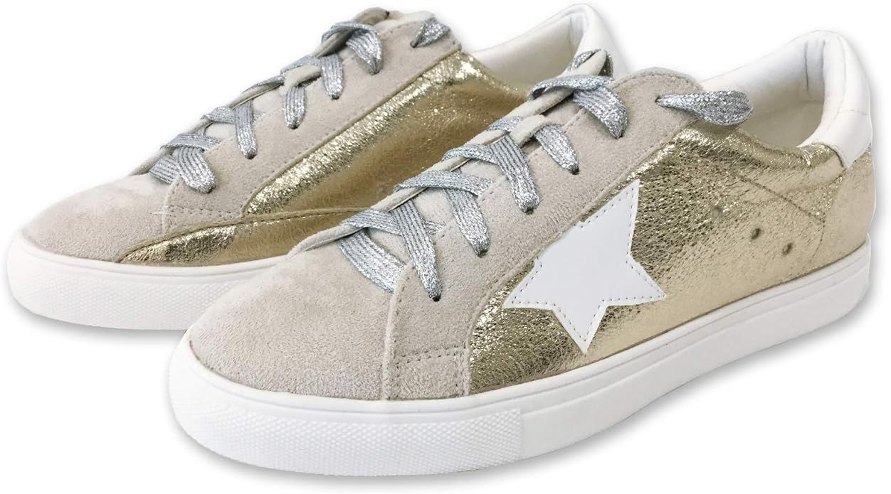Women Classic Two Tone Star Lace up Fashion Sneakers-Half Size Small | Amazon (US)
