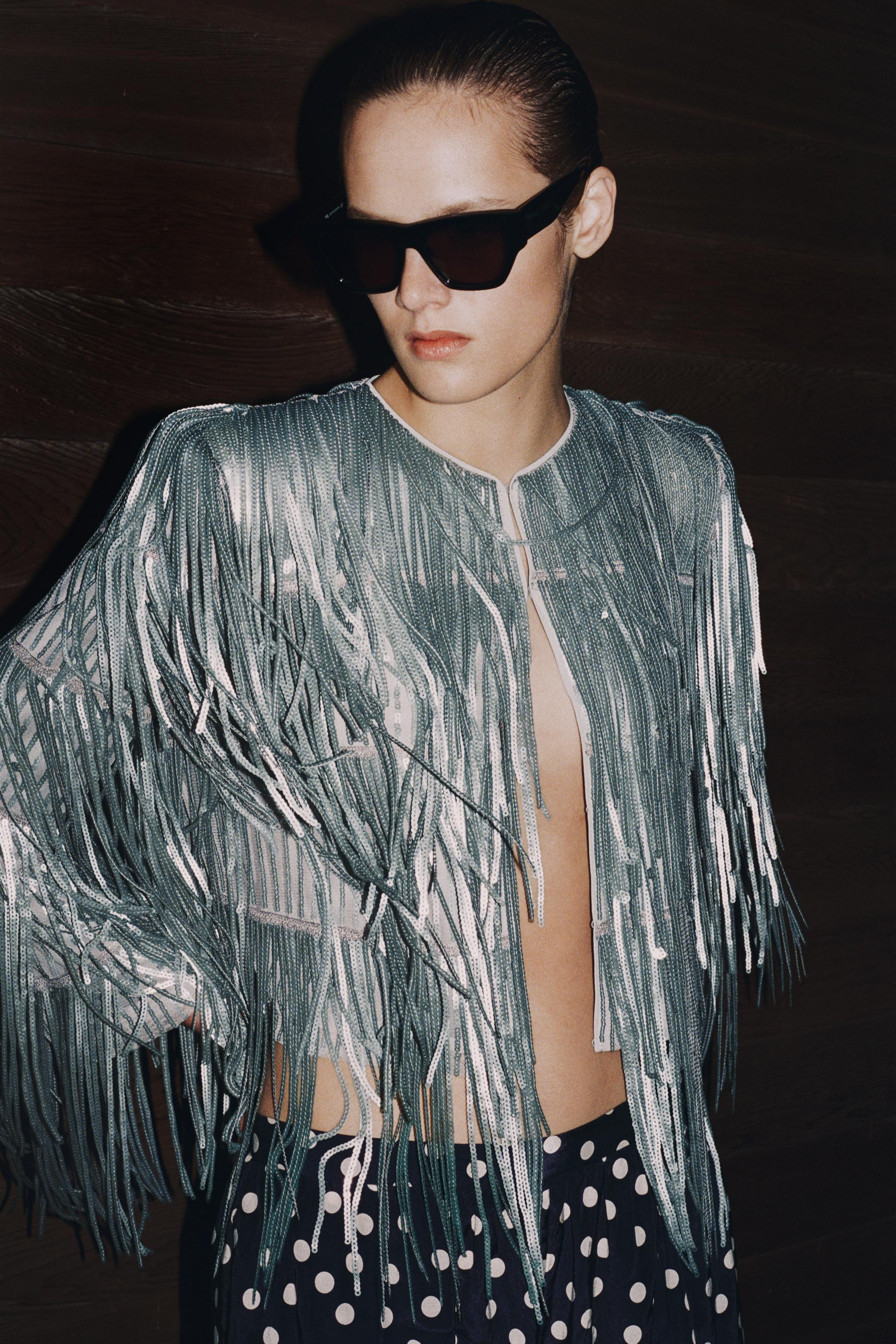 ZW COLLECTION FRINGED SEQUIN JACKET | Zara US