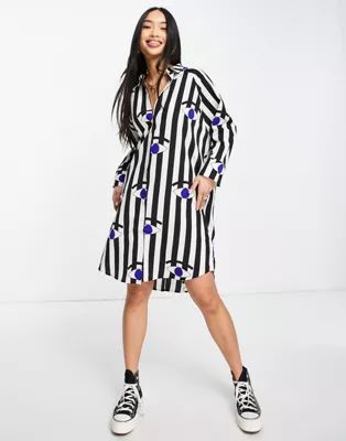 Monki recycled polyester mini shirt dress in stripe eye print | ASOS (Global)
