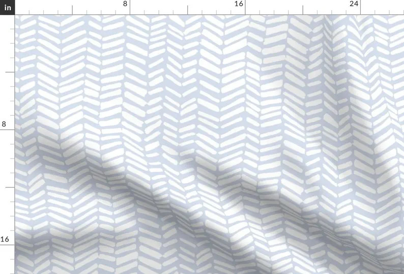 Herringbone Blue Gray Fabric Impression Pale Bluewhite Illustration by Leanne Chevron Cotton Fabr... | Etsy (US)
