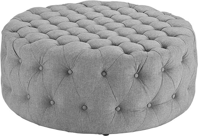 Modway Amour Fabric Upholstered Button-Tufted Round Ottoman in Light Gray | Amazon (US)