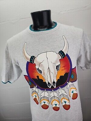 Vtg 90s Single Stitch Cow Skull Southwest Indian Dual Sided T-Shirt Mens Large  | eBay | eBay US