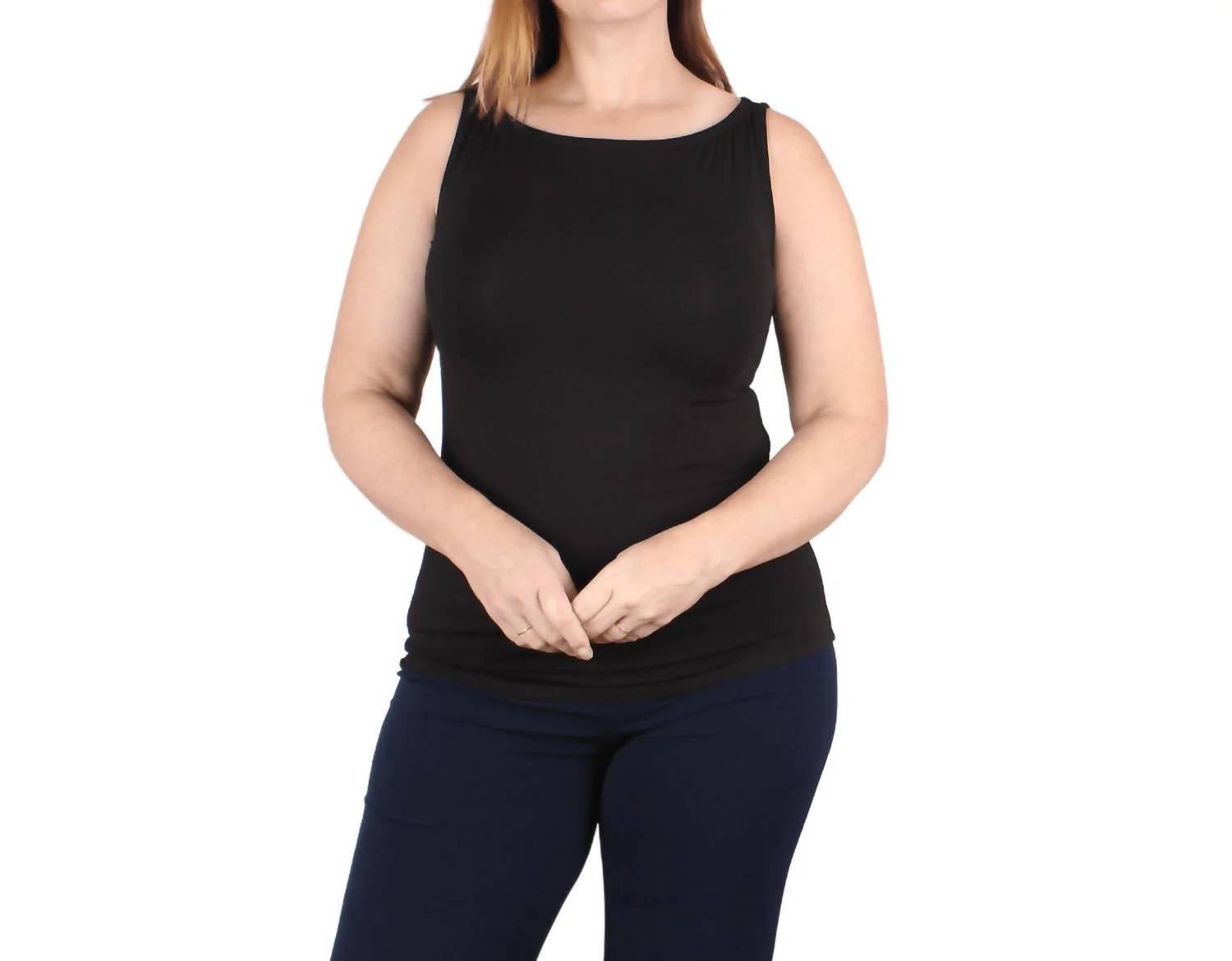 Natural Compact Boat Neck Tank In Black | Shop Simon