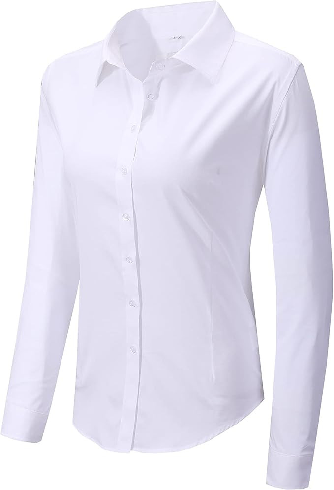 DIYUS Women's Slim-Fit Button Down Shirts Stretchy Cotton Long Sleeve Work Blouse | Amazon (US)