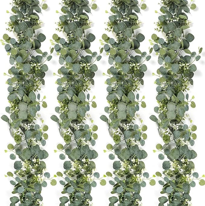 LOMOHOO 4 Pack Artificial Eucalyptus Garland Vines with White Flower,5.9ft Fake Eucalyptus Leaves... | Amazon (UK)