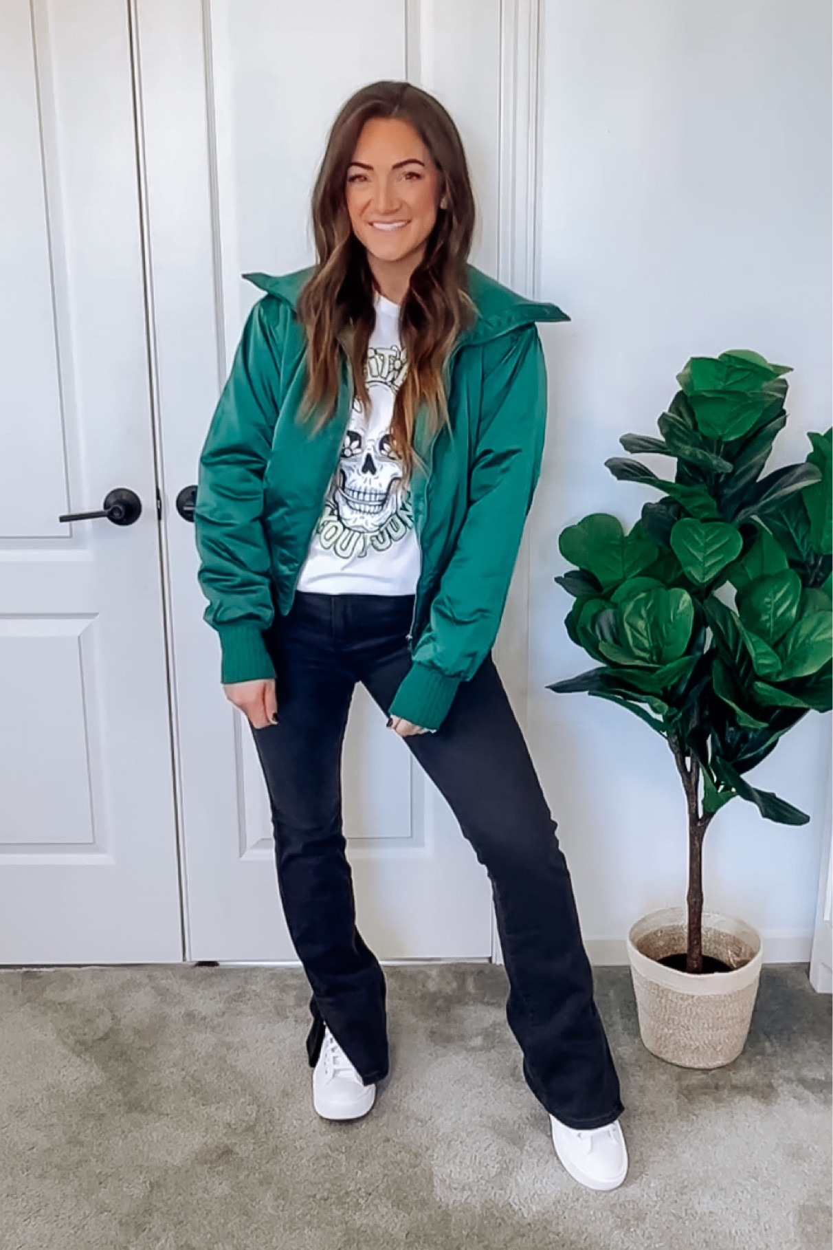 This bomber jacket is so good and it’s currently 30%’off with Target circle!! It’s also available in n black and burgundy!! I sized up to the medium, but it runs pretty true to size! These jeans are also the best $20 boot cuts I’ve put on 🙌 they have good stretch, I sized down a size and they fit perfect. The skull graphic tee is a men’s section find and it’s under $7! 

#LTKSeasonal #LTKsalealert #LTKstyletip