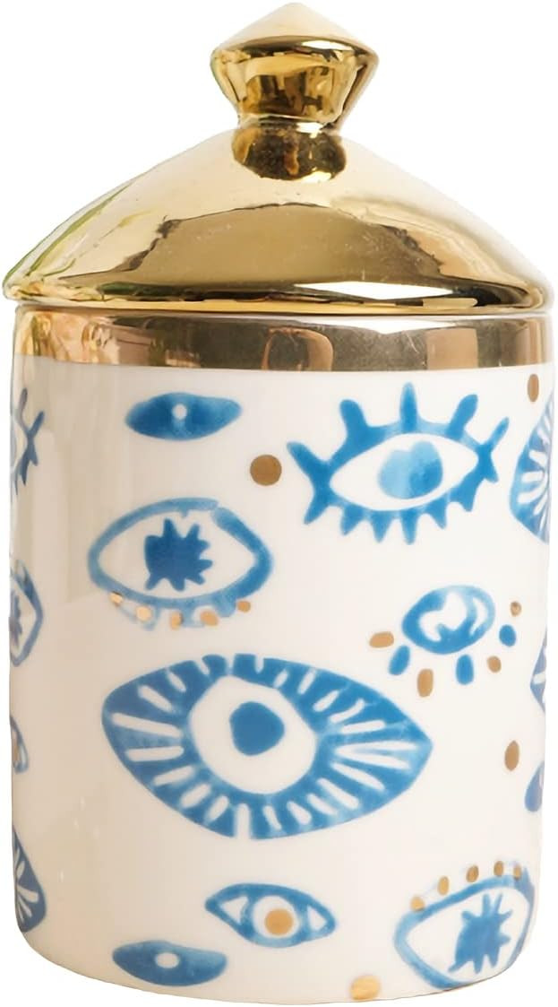 Big Eye Aromatherapy Candle Jar With Lid Ceramic Makecup Cotton Swab Holder Home Deocrative Bottl... | Amazon (US)