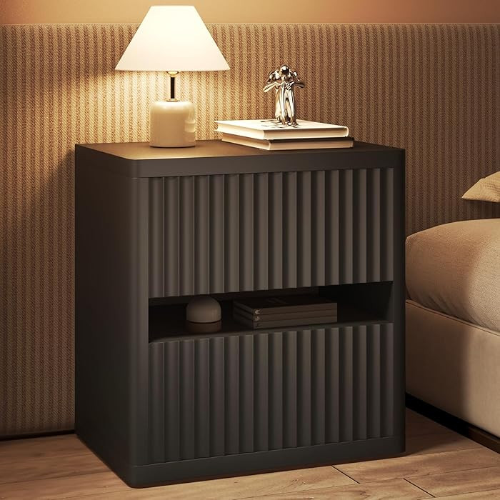 Dripex Fluted Nightstand with 2 Drawers, Large Wide Wood Night Stand Bedside Tables for Bedroom, ... | Amazon (US)