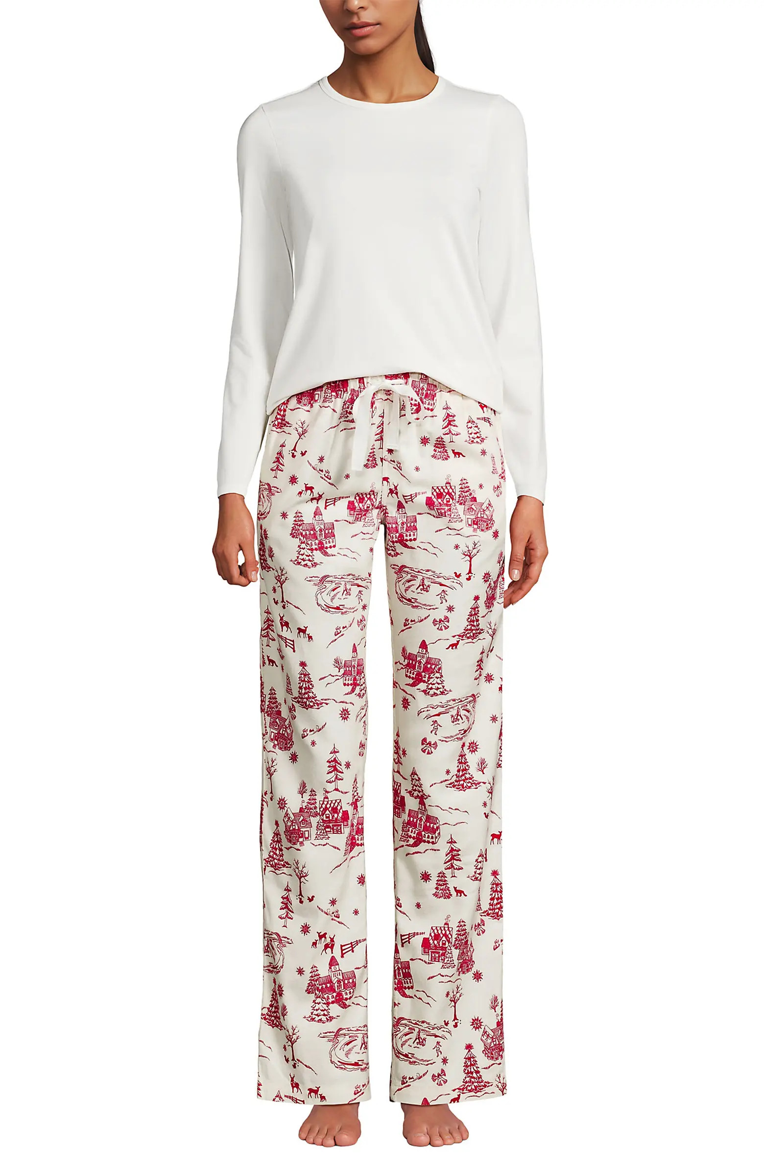 Lands' End Pajama Set Knit Long Sleeve T-Shirt and Flannel Pants | Nordstrom | Nordstrom
