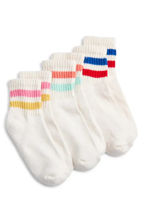 American Trench Assorted 3-Pack Retro Stripe Cotton Blend Quarter Socks in White - Coral/Gold/Red... | Nordstrom