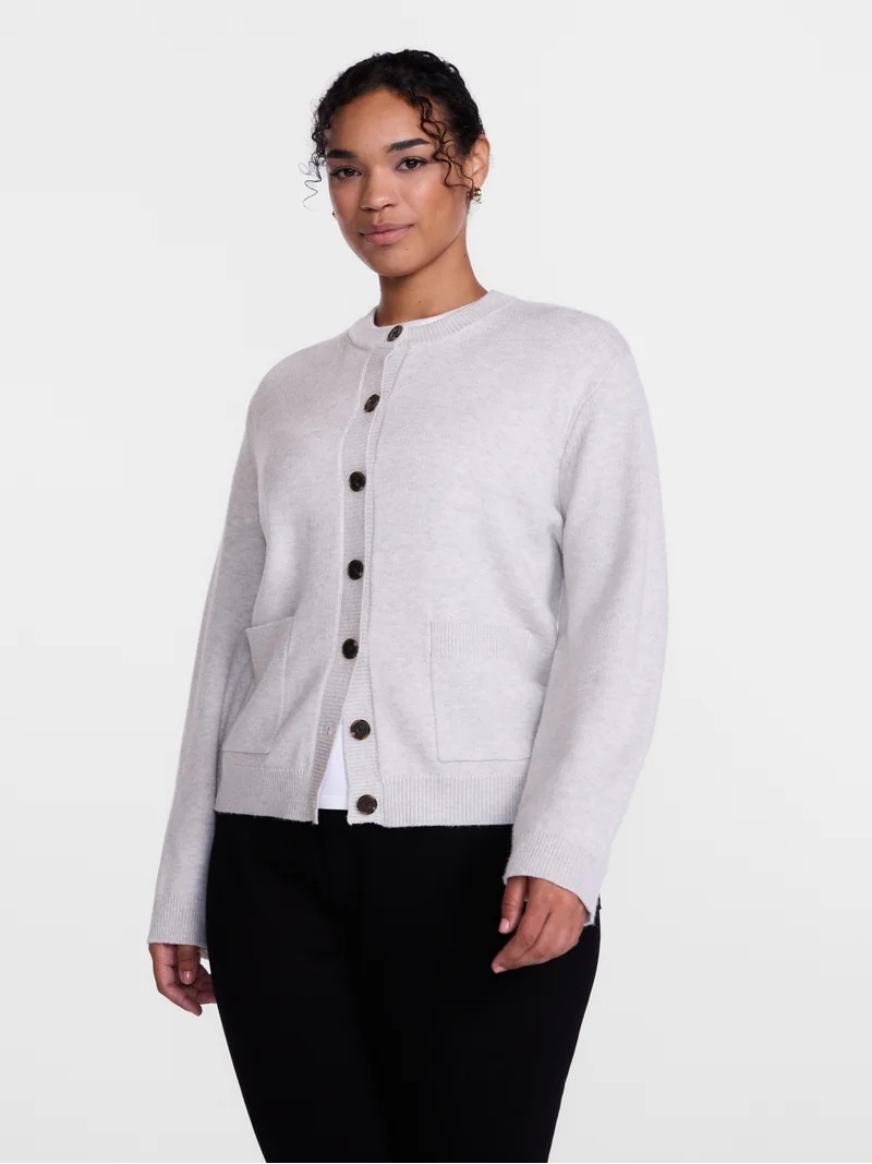 Scenario Women's Crewneck Cardigan with Patch Pockets, Lightweight, Sizes XS-XXXL | Walmart (US)