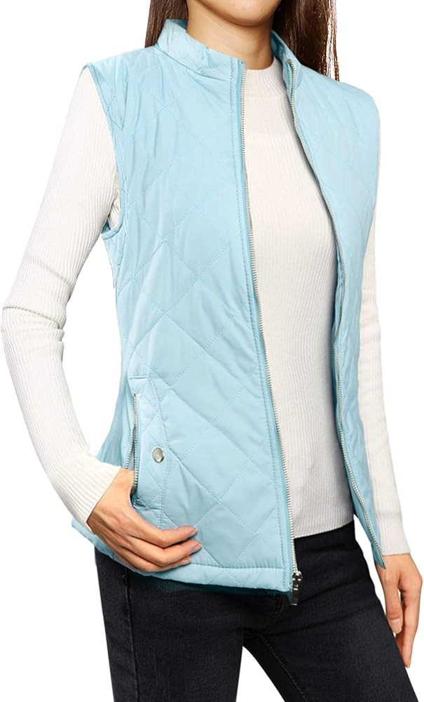 Allegra K Women's Stand Collar Lightweight Gilet Quilted Zip Vest | Amazon (US)