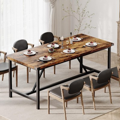 71" Retro Brown Dining Table | Metal Frame + Solid Wood (Seats 6-8) Big Family Essential – Kitchen & Living Room Dual Use | Target