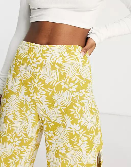 En Crème wide leg pants with split in yellow floral | ASOS (Global)