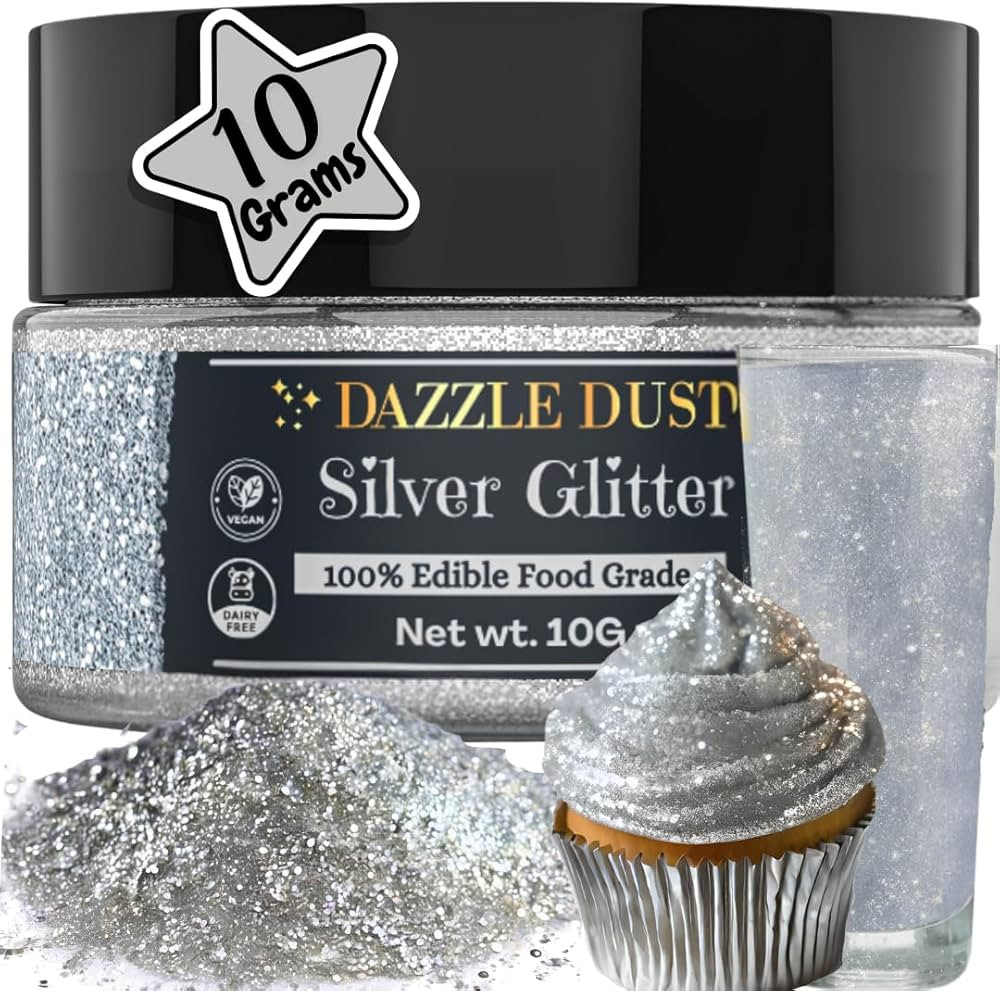 BULK-(10g) Silver Edible Glitter For Drinks, Silver Luster Dust Edible Glitter For Cakes, Silver ... | Amazon (US)