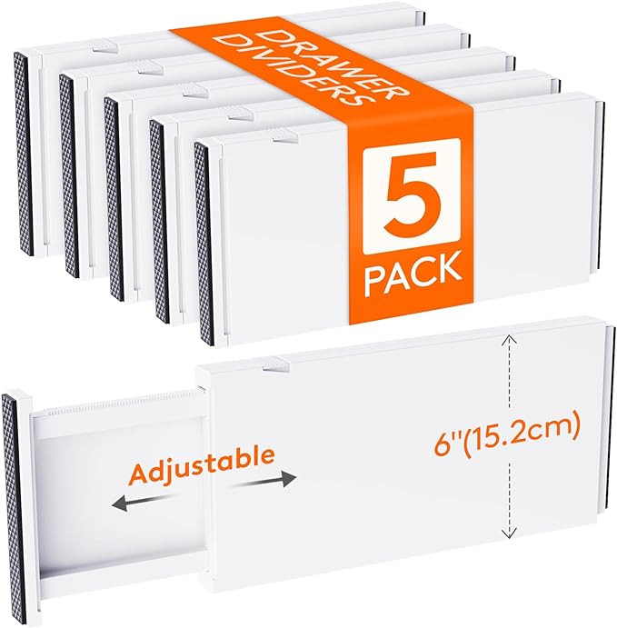 Lifewit 5 Pack Drawer Dividers Plastic 6" High, 13.5-22" Adjustable Drawer Organizers for Clothes... | Amazon (US)
