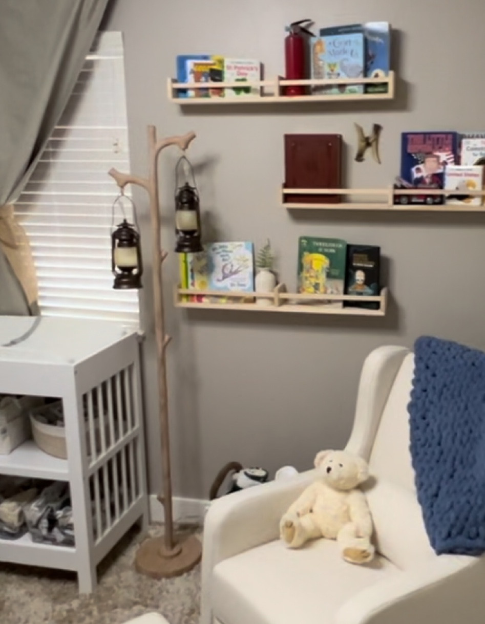 Woodland Nursery Lantern Lamp 🩵🏕️🐻 

Obsessed! It has a dimmer that is attached to the cord and lays on the floor.. so you can hide it & use your foot (mamas multitasking) to dim it/turn it on or off!

#LTKBaby #LTKKids #LTKBump