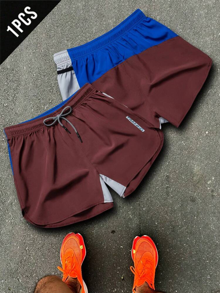 Sport MetroGents 1pc Men's Summer Contrast Color Drawstring Waist Loose Fit Sports Shorts | SHEIN