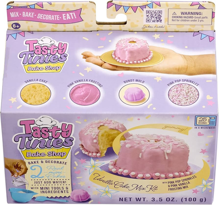 Amazon.com: Goliath Tasty Tinies Bake Shop Vanilla Cake Mix Kit with Pink Pop Sprinkles & Pink Va... | Amazon (US)