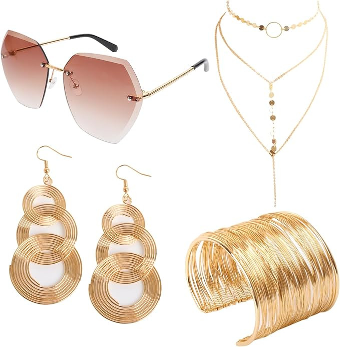 Fumwase 4 Piece 70s Disco Accessories for Party Halloween Cosplay 70s Disco Costume Accessory Set... | Amazon (US)