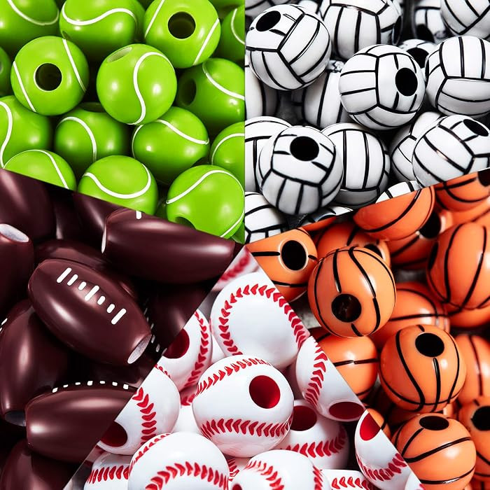 Volleyball, Football, Basketball, Baseball, Tennis Beads, for Keychain, Crafts DIY, Necklace Maki... | Amazon (US)