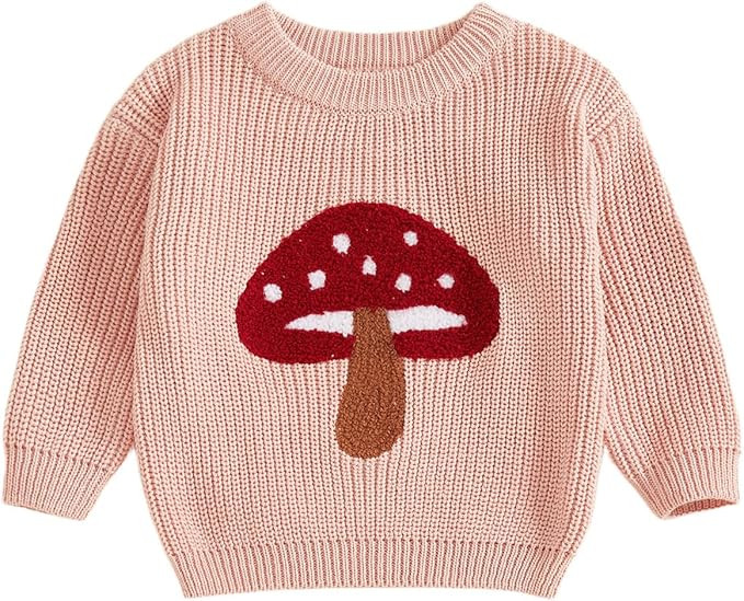 Toddler Baby Girls Winter Clothes Mushroom Embroidery Long Sleeve Knit Sweater Infant Winter Shir... | Amazon (US)